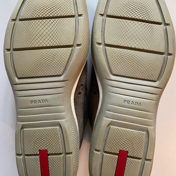 PRADA AMERICAS CUP SNEAKERS OLIVE SUEDE/MESH LOGO TONGUE/HEEL/INSOLE 10.5 EXCELL - Picture 12 of 16